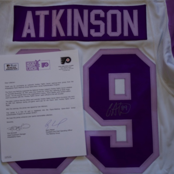 2021 Philadelphia Flyers Hockey Fights Cancer Cam Atkinson warm up worn jersey - Picture 7 of 11